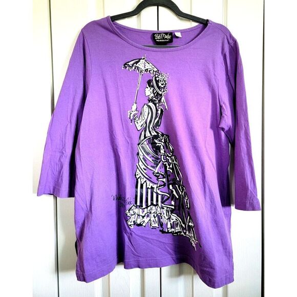 Bob Mackie Women's L Purple Wearable Art Floral Scoop Neck "Walk‎ in the Park" - Picture 1 of 8